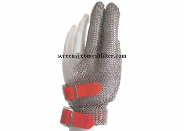 Tres guantes del acero inoxidable del carnicero de los fingeres 304L con la correa del gancho