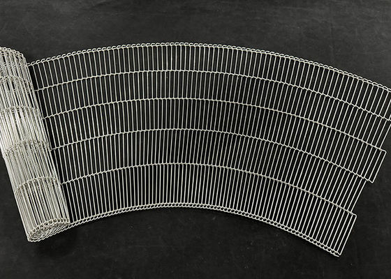 Cinturón de malla curva de acero inoxidable 304 316L Cinturón transportador de escalera