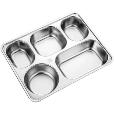 Un buen precio. Acero inoxidable indonesio 304 de grado alimenticio Plato de comedor de metal de 6 cm Compartimiento de tapa para comedor de estudiantes y niños Tiempo de comida en línea