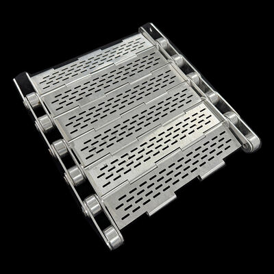 Un buen precio. Eslabón de cadena de listones de acero inoxidable de metal Cinta transportadora de placa de metal perforada con orificio para galletas Horno Horno de recocido de panadería Enfriamiento de túnel en línea