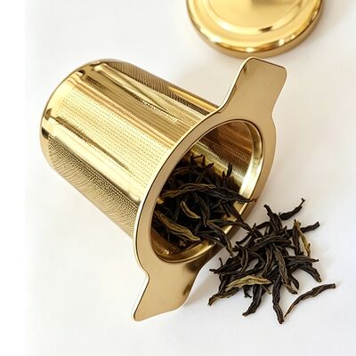 Un buen precio. Calidad alimentaria 304 de acero inoxidable filtro de infusión de hojas de té con logotipo personalizado color dorado y pulido electrolítico en línea