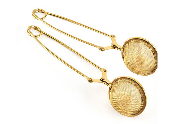 Un buen precio. tamiz de acero inoxidable de la bola de té del oro de plata de 150x50m m con la manija larga en línea